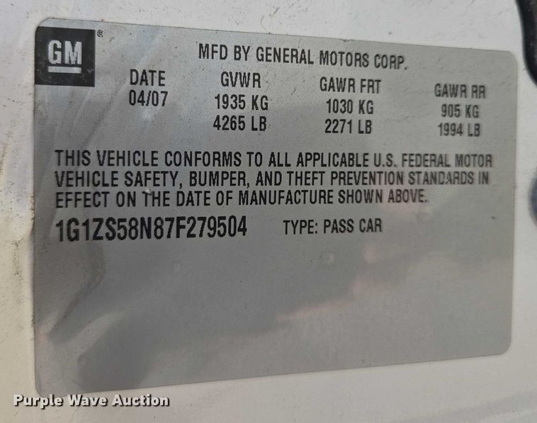 image for item DS4296 2007 Chevrolet Malibu 