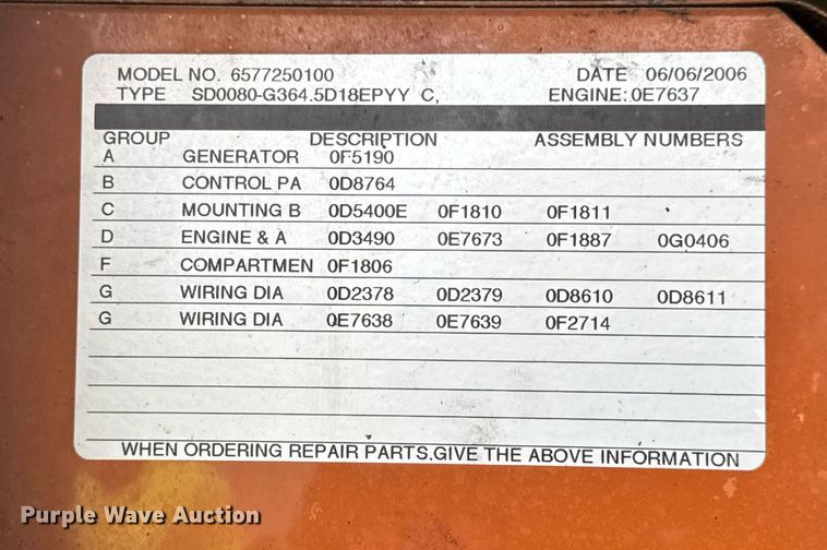 image for item DV4176 Generac SD0080-G364.5D18EPYYC generator