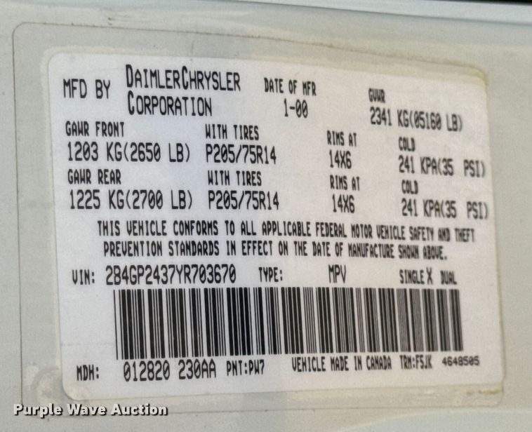 image for item DW3402 2000 Dodge Grand Caravan van