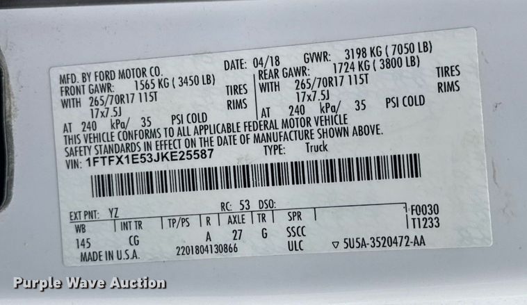 image for item DW3426 2018 Ford F150 SuperCab pickup truck