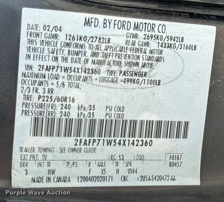 image for item DW3430 2004 Ford Crown Victoria Police Interceptor 