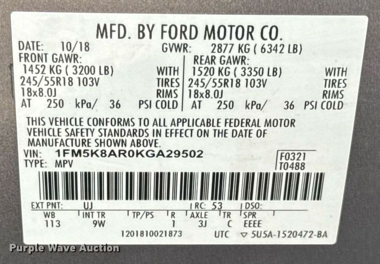 image for item DW3431 2019 Ford Explorer Police Interceptor SUV