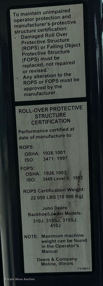 image for item DW7249 2011 John Deere 310SJ backhoe