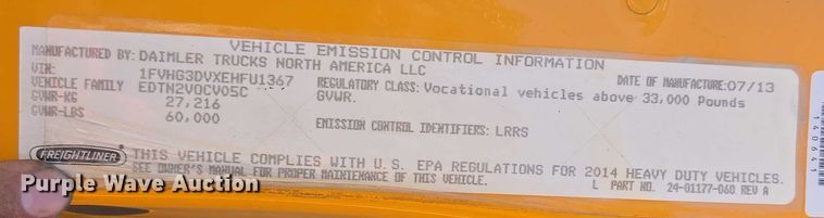 image for item DY0398 2014 Freightliner 114SD dump truck