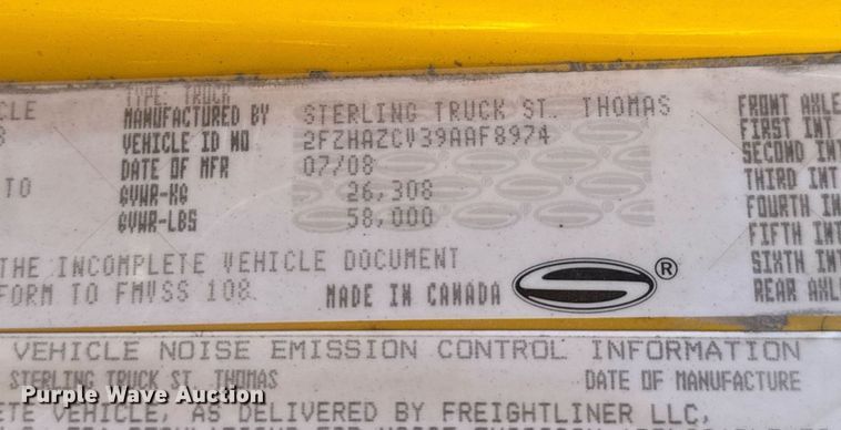 image for item DY0399 2009 Sterling L-Line dump truck