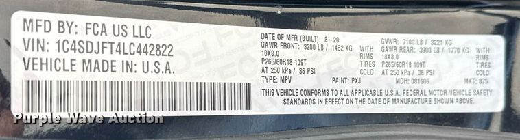 image for item DY0416 2020 Dodge Durango SUV