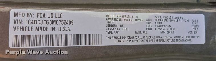 image for item DY0419 2021 Dodge Durango SUV