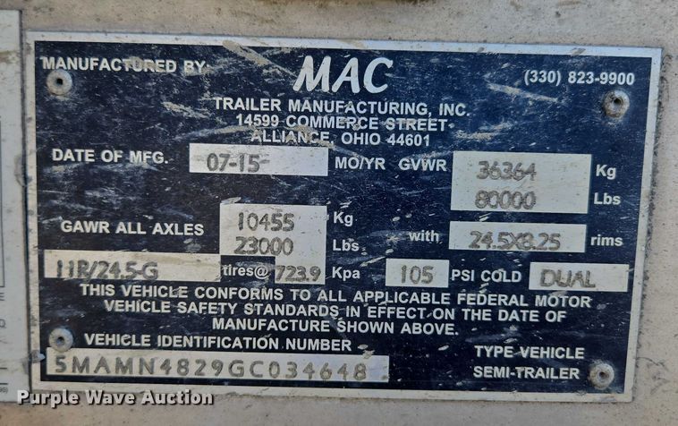 image for item DY0422 2016 Mac refuse trailer