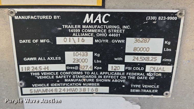 image for item DY0423 2017 Mac refuse trailer