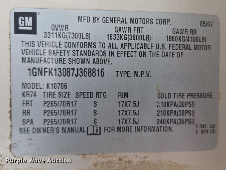 image for item DY0973 2007 Chevrolet Tahoe SUV
