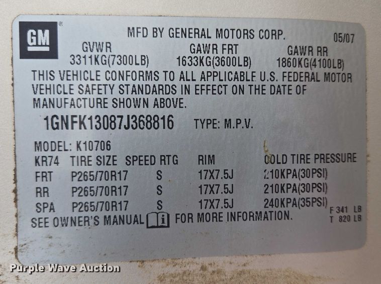 image for item DY0973 2007 Chevrolet Tahoe SUV