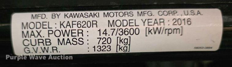 image for item DZ6114 2016 Kawasaki  KAF620R utility vehicle