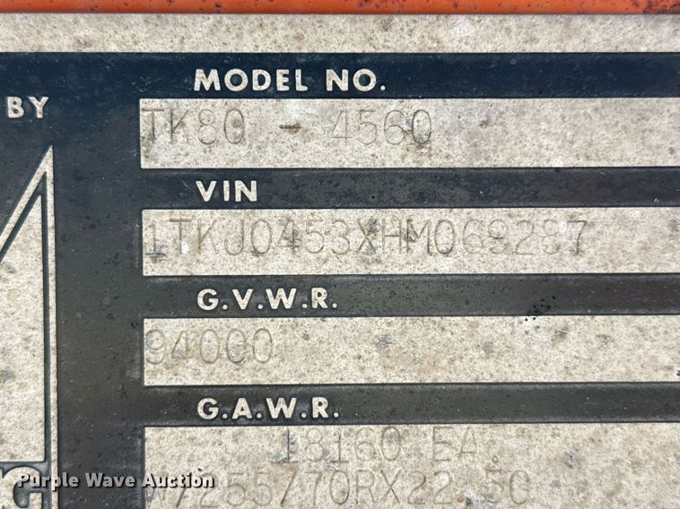 image for item DZ8532 1987 Trail King TK80-4560 drop deck equipment trailer