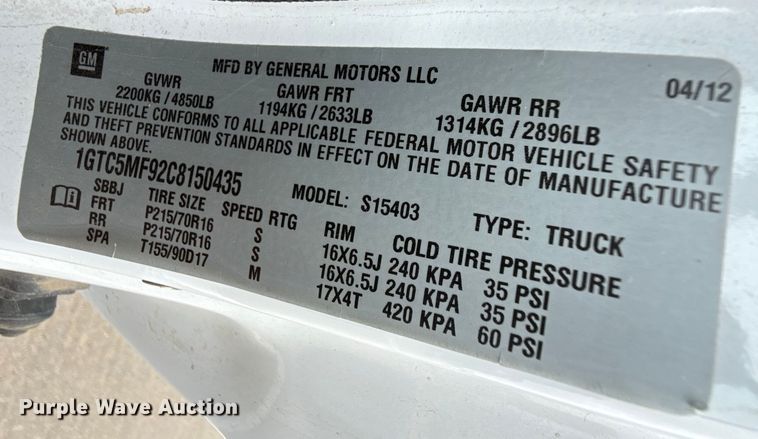 image for item DZ8776 2012 GMC Canyon pickup truck