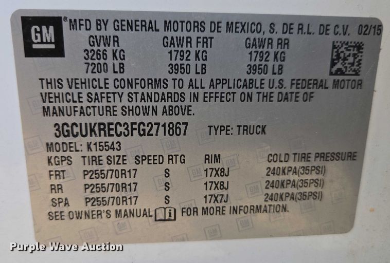 image for item EC3449 2015 Chevrolet Silverado 1500 Crew Cab pickup truck