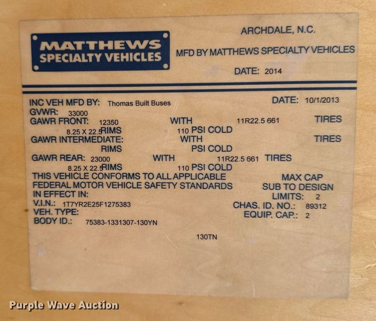 image for item ED4402 2015 Thomas Built Saf-T-Liner bookmobile