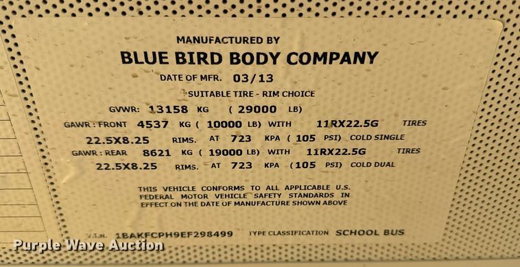 image for item ED4423 2014 Blue Bird Vision school bus