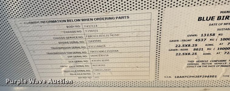 image for item ED4424 2014 Blue Bird Vision school bus