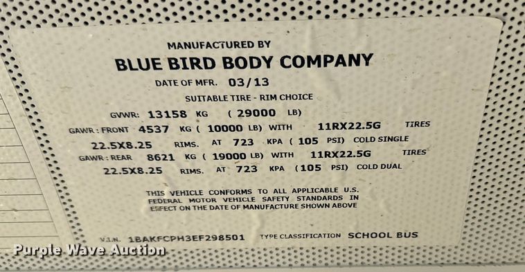 image for item ED4424 2014 Blue Bird Vision school bus