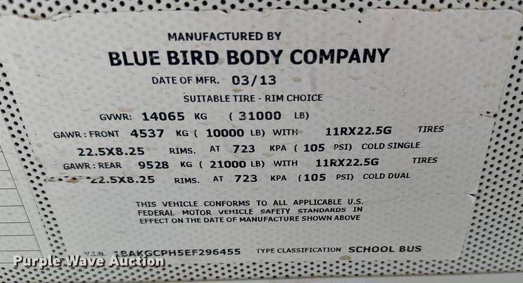 image for item ED4425 2014 Blue Bird Vision school bus