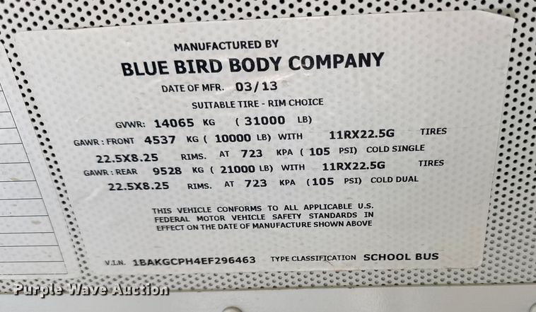 image for item ED4426 2014 Blue Bird Vision school bus