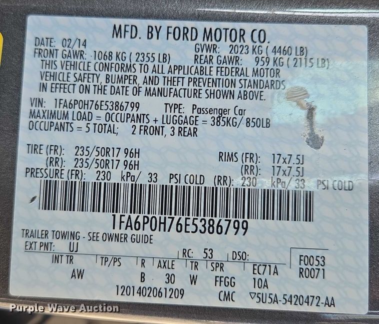 image for item EF1723 2014 Ford Fusion 