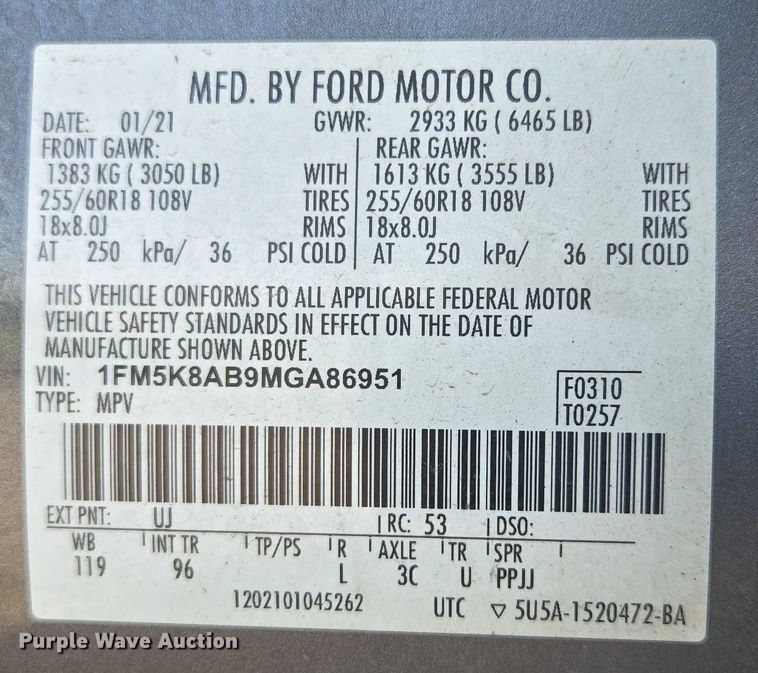 image for item EF1727 2021 Ford Explorer Police Interceptor SUV