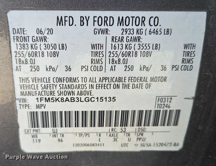 image for item EF1728 2020 Ford Explorer Police Interceptor SUV