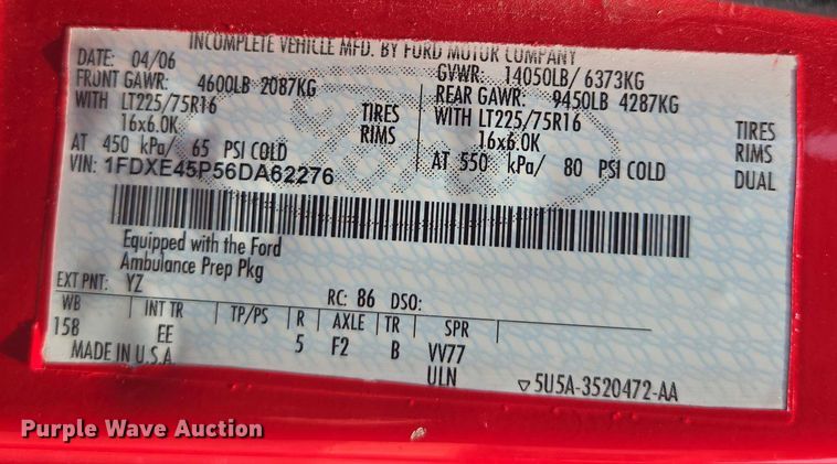 image for item EF1855 2006 Ford E450  ambulance