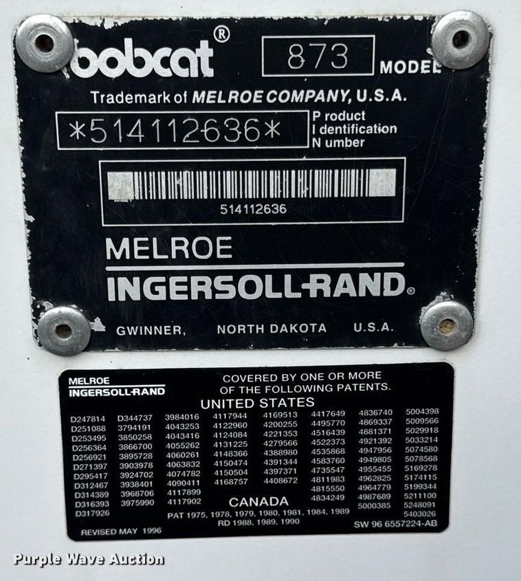 image for item EF1879 1996 Bobcat 873 skid steer loader
