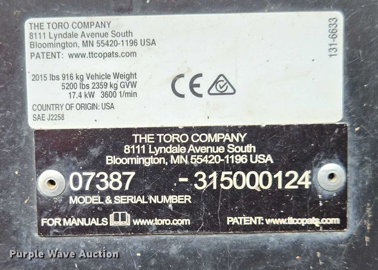 image for item EF1908 2015 Toro Workman HDX-D utility vehicle