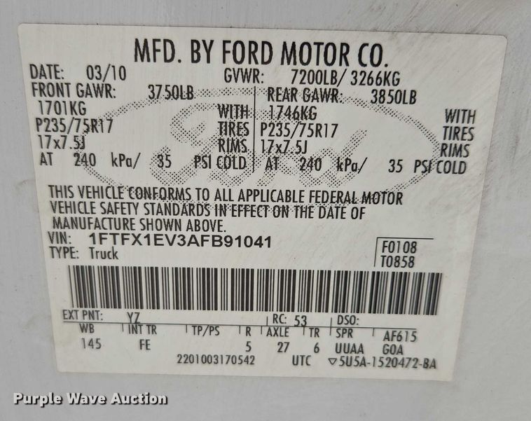 image for item EF1935 2010 Ford F150  SuperCab pickup truck