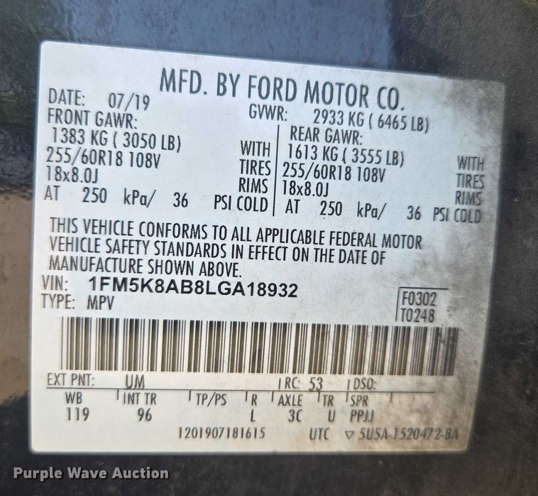 image for item EF1936 2020 Ford Explorer Police Interceptor SUV