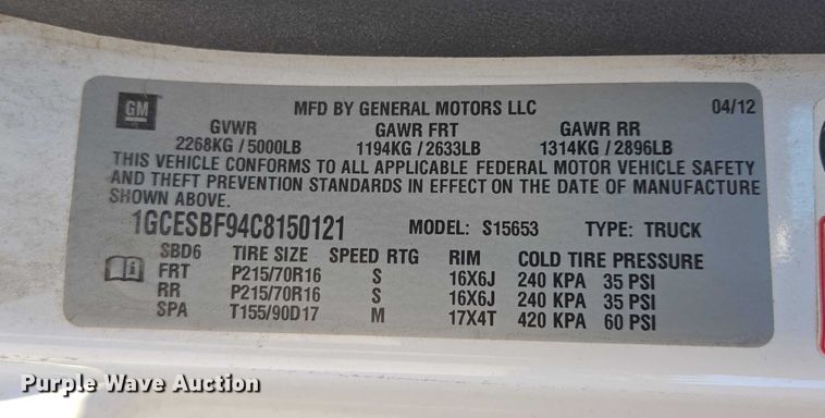 image for item EF1937 2012 Chevrolet Colorado pickup truck