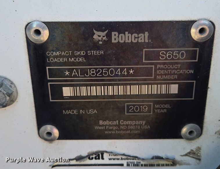 image for item EF1940 2019 Bobcat S650 skid steer loader