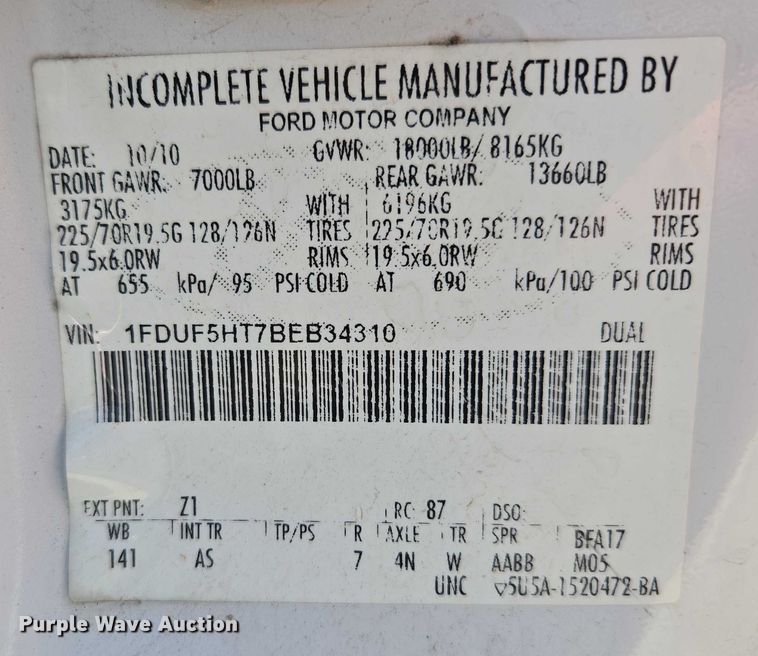 image for item EF1947 2011 Ford F550 Super Duty bucket truck