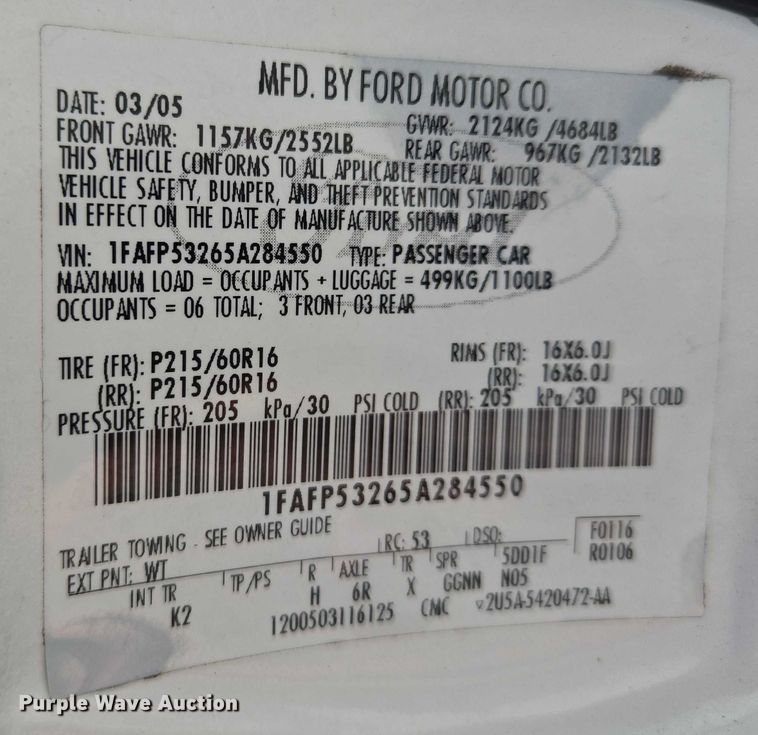 image for item EF1951 2005 Ford Taurus 