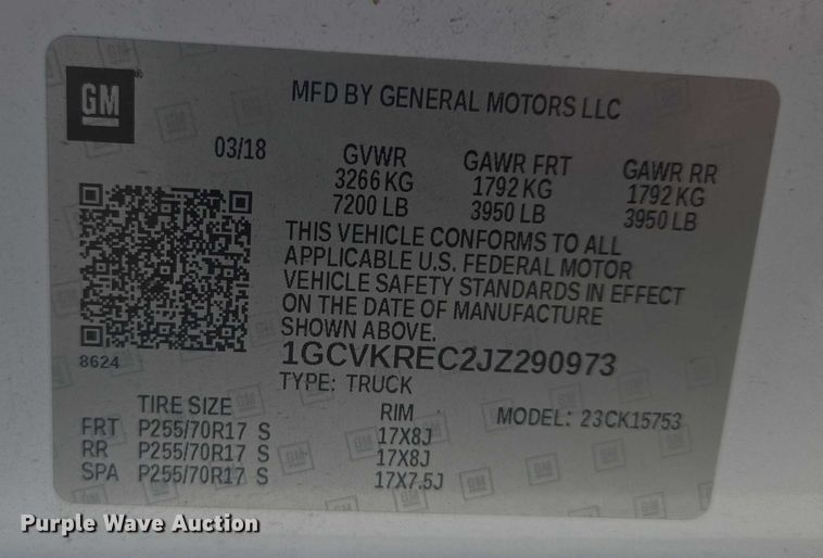 image for item EF1952 2018 Chevrolet Silverado 1500 Double Cab pickup truck