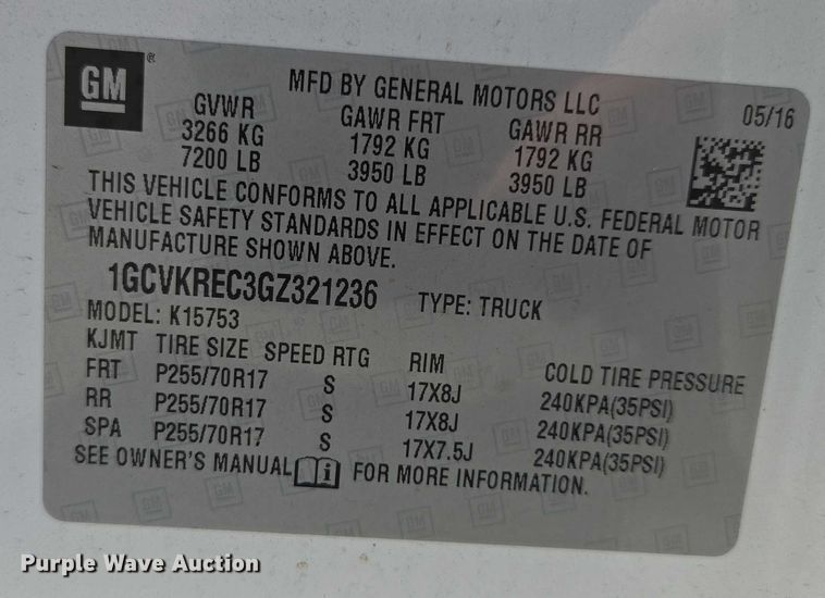 image for item EF1953 2016 Chevrolet Silverado 1500 Double Cab pickup truck