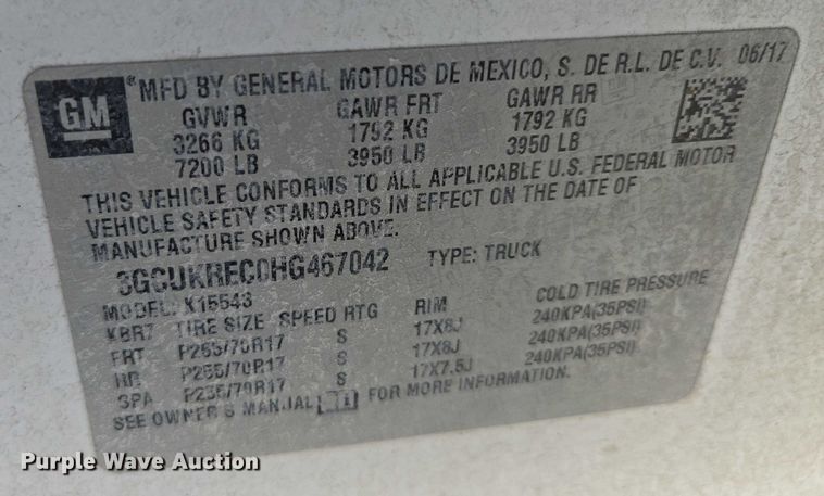 image for item EF1954 2017 Chevrolet Silverado 1500 Crew Cab pickup truck