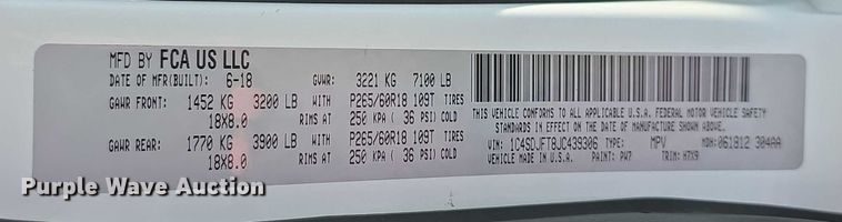 image for item EF3664 2018 Dodge Durango SSV SUV