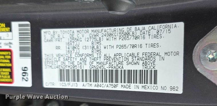 image for item EF3721 2015 Toyota Tacoma Double Cab pickup truck