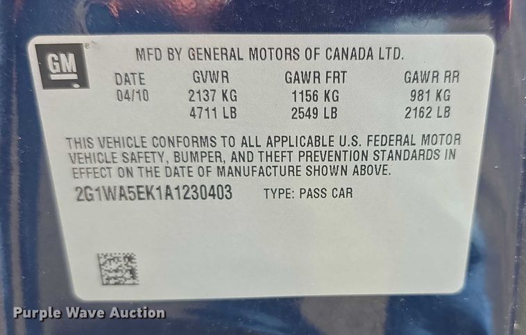 image for item EF3726 2010 Chevrolet Impala 