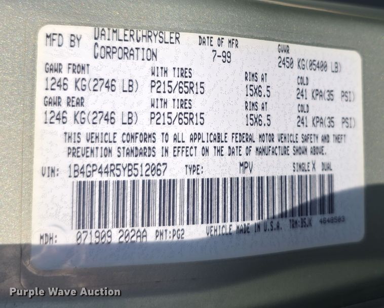 image for item EF3736 2000 Dodge Grand Caravan SE handicap accessible van