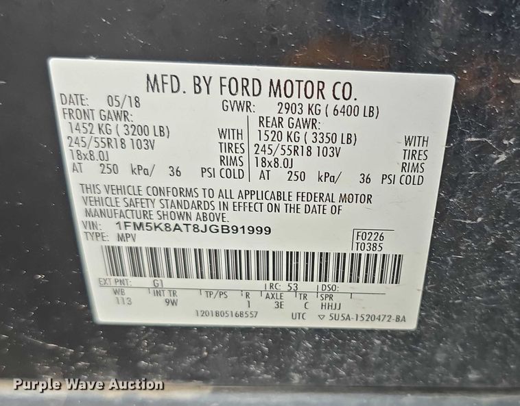 image for item EF3744 2018 Ford Explorer Police Interceptor  SUV