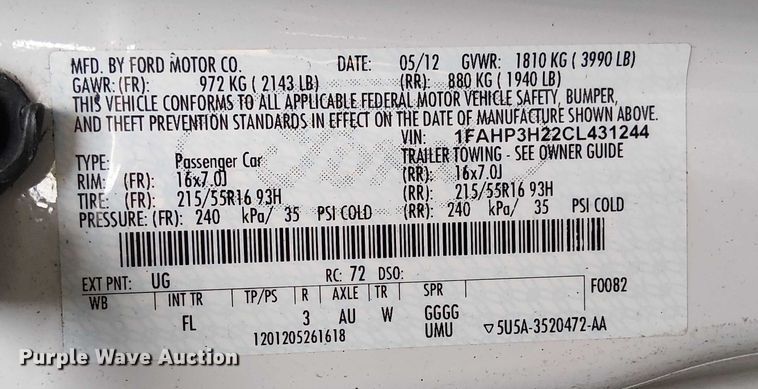 image for item EG8555 2012 Ford Focus 