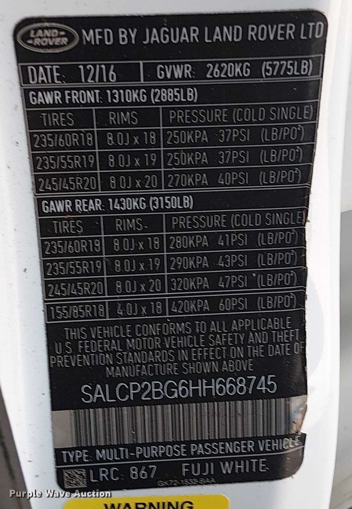 image for item EG8556 2017 Land Rover Discovery Sport SUV