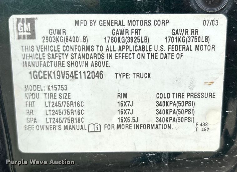 image for item EJ7632 2004 Chevrolet Silverado 1500 Ext. Cab pickup truck