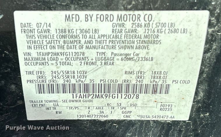 image for item EK8250 2015 Ford  Taurus Police Interceptor 