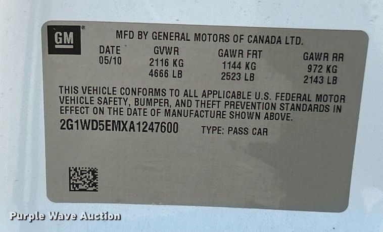 image for item EK8468 2010 Chevrolet Impala Police 